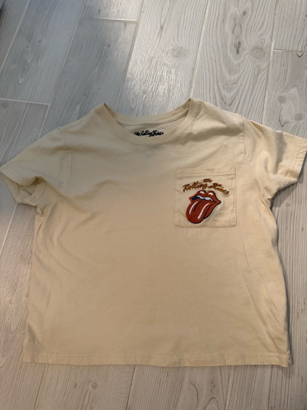 Rolling Stones Cream Short Sleeve Pocket Tee with Tongue Patch